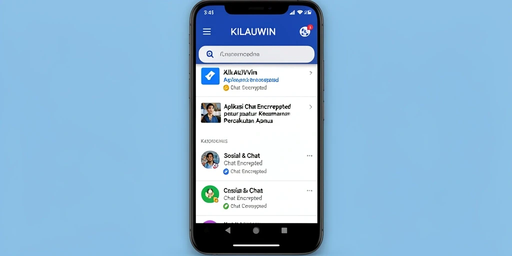 Tampilan antarmuka aplikasi KILAUWIN dengan fitur Chat Encrypted.