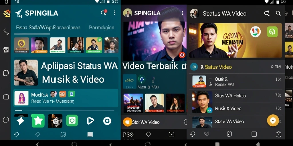 Antarmuka SPINGILA menampilkan berbagai pilihan video musik untuk status.